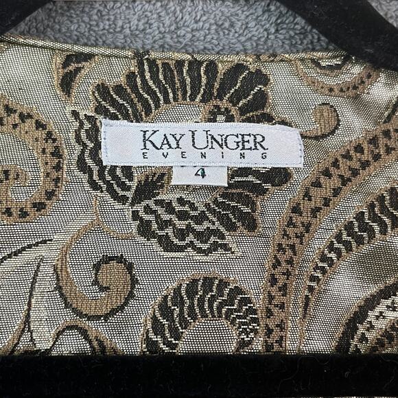 Kay Unger Blazer Jacket 4 Green Metallic Paisley Wool Blend Crop Art Old Money - Picture 6 of 10